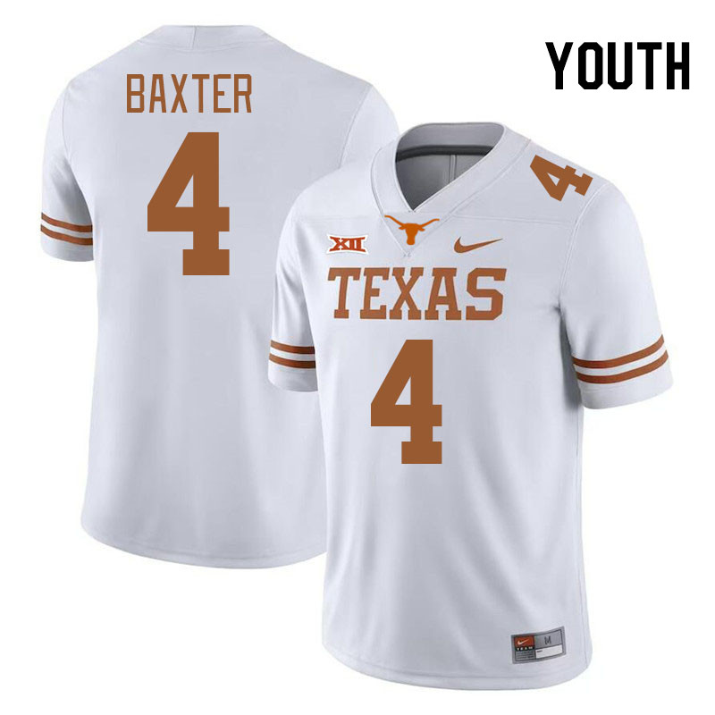 Youth #4 CJ Baxter Texas Longhorns 2023 College Football Jerseys Stitched-White